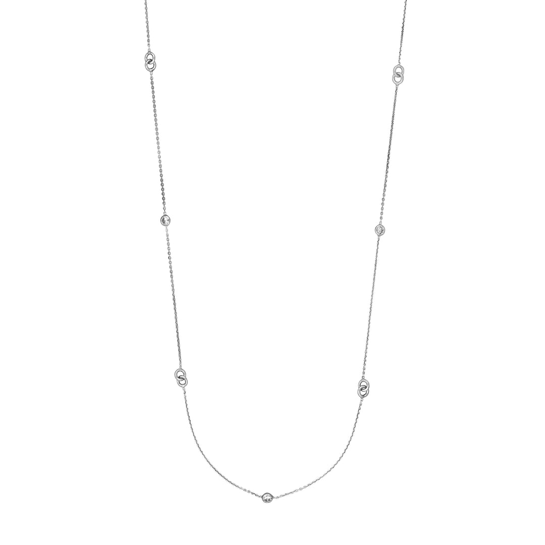Sterling Silver Interlocking Circles Station Long Necklace