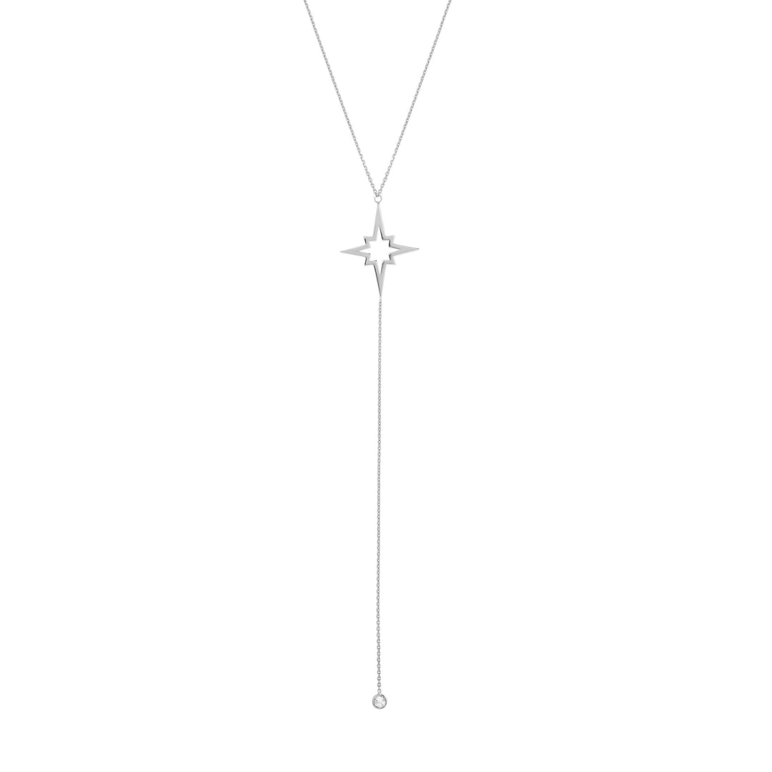 North Star and CZ Bezel Lariat Necklace