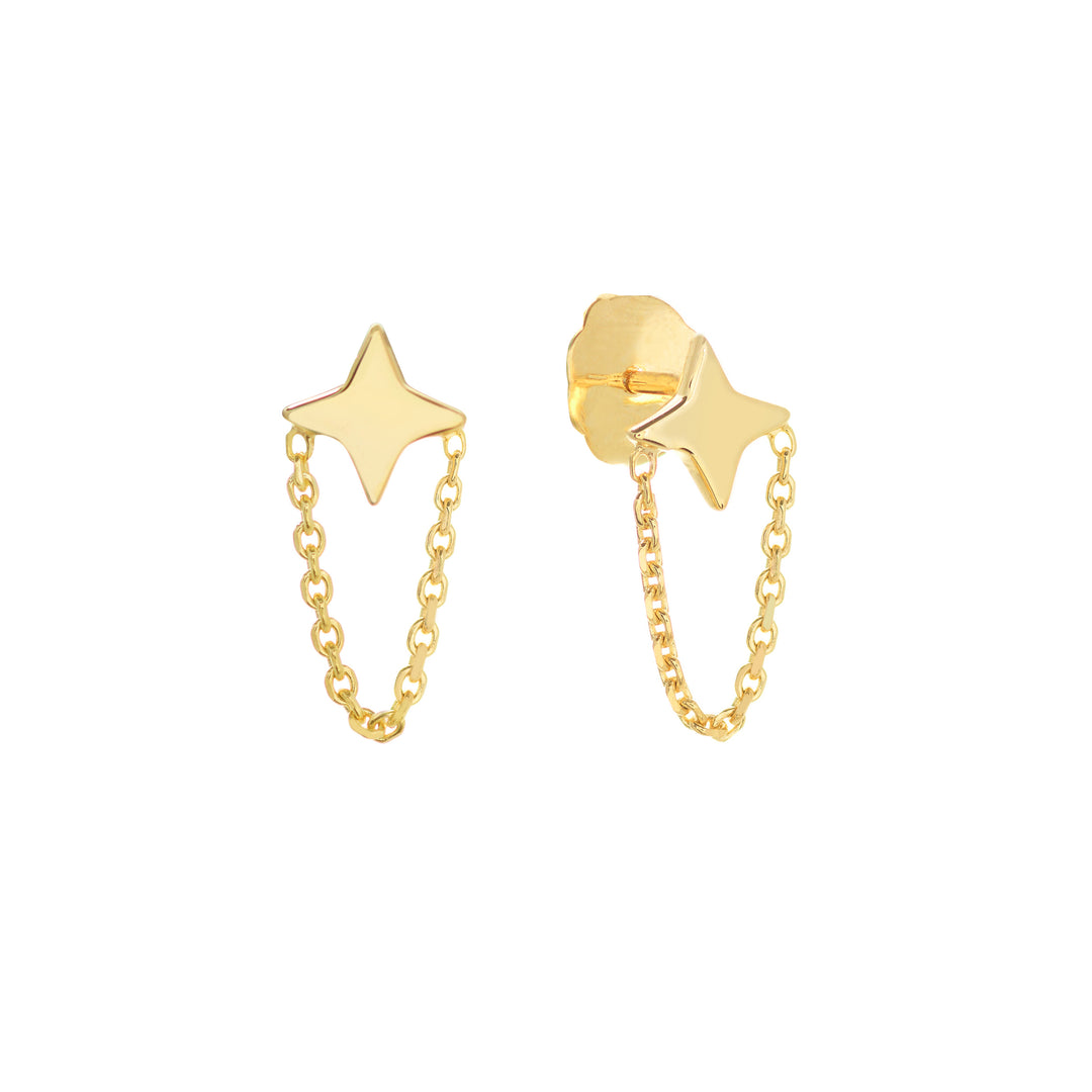 North Star Earrings with Chain Drape