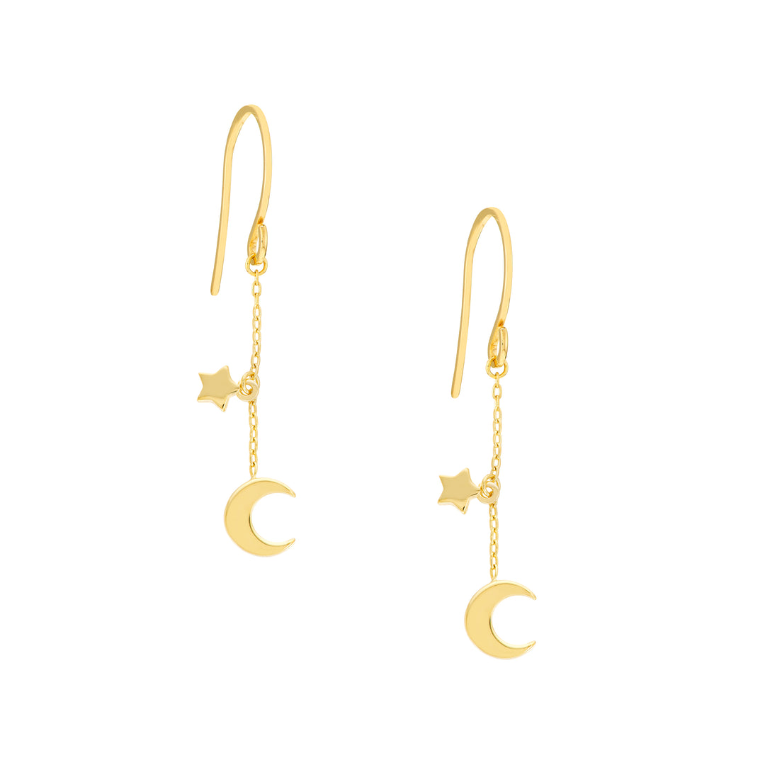 Crescent Moon and Star Drop Earrings