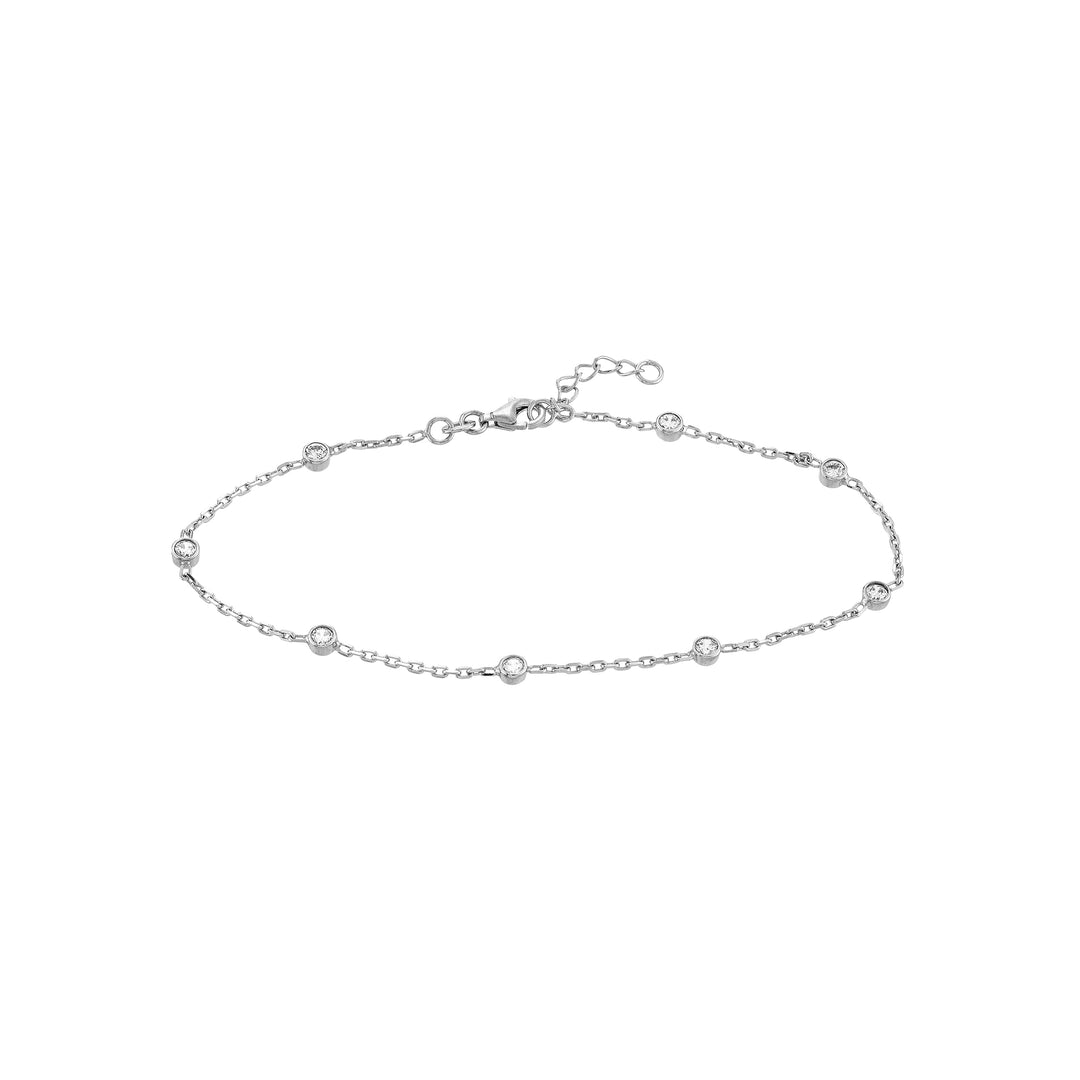 Sterling Silver CZ Stations on Chain Adjustable Anklet