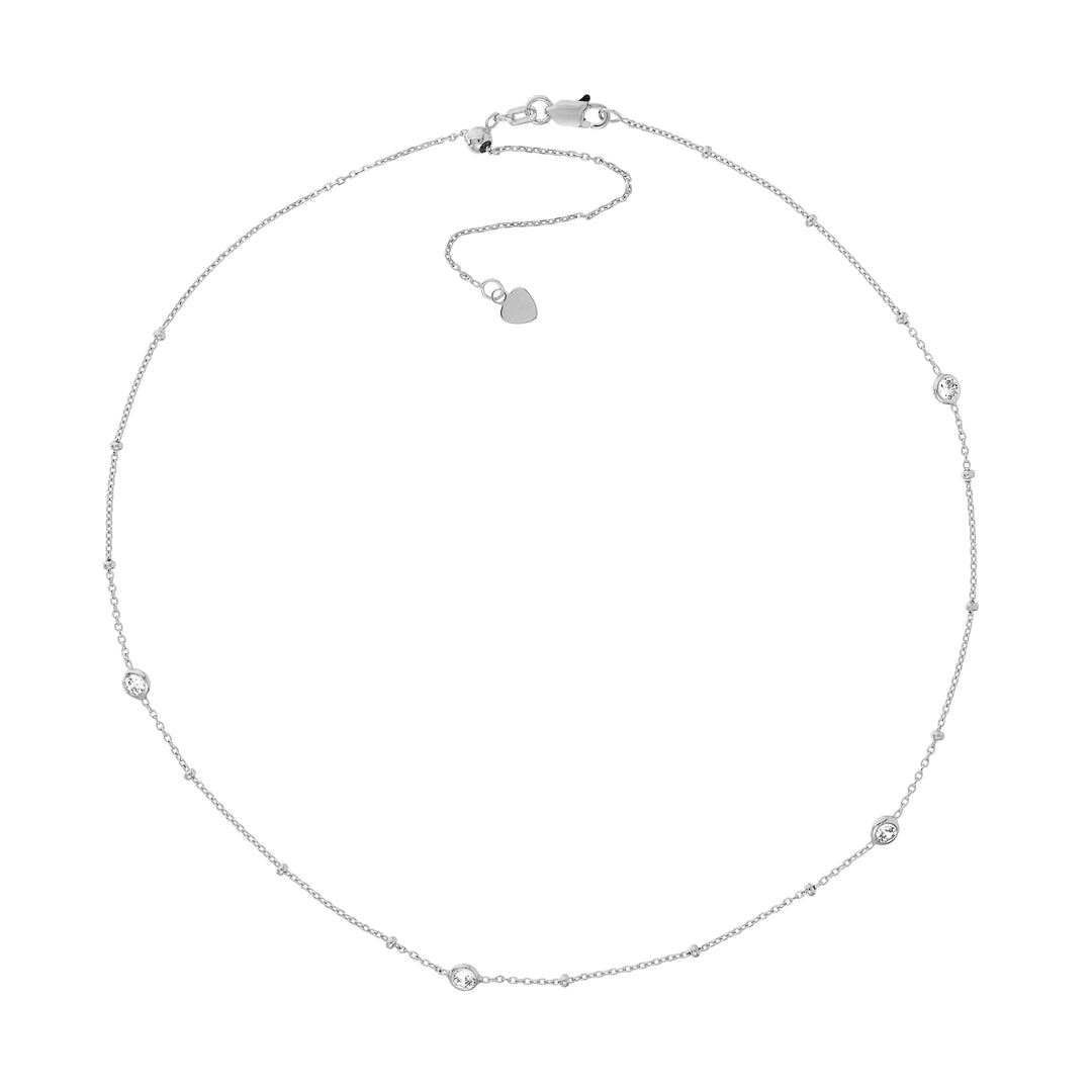 Sterling Silver CZ and Bead Station Adjustable Choker