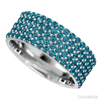10K White Gold band with 93 Round Ocean Blue Diamond having TCW-1.4