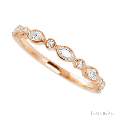 14K Rose Gold band with alternating 4 Round Lab Grown Diamond and 5 Marquise Lab Grown Diamond having TCW-.56