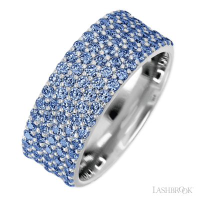 14K White Gold band with 93 Round Denim Sapphire having TCW-1.4
