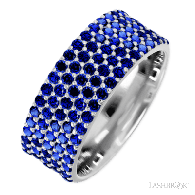 14K White Gold band with 93 Round Sapphire having TCW-1.4