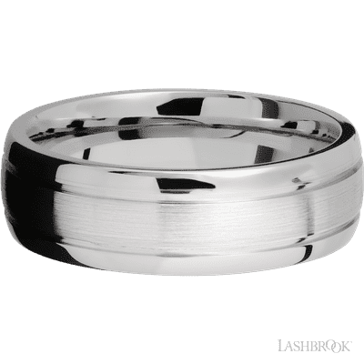 7 mm wide Domed with two accent grooves 14K White Gold band.