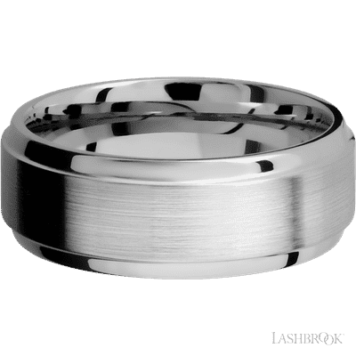 8 mm wide Stepped Bevel 14K White Gold band.