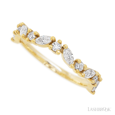 14K Yellow Gold band with 6 Round and 5 Marquise Lab Grown Diamond having TCW-.68