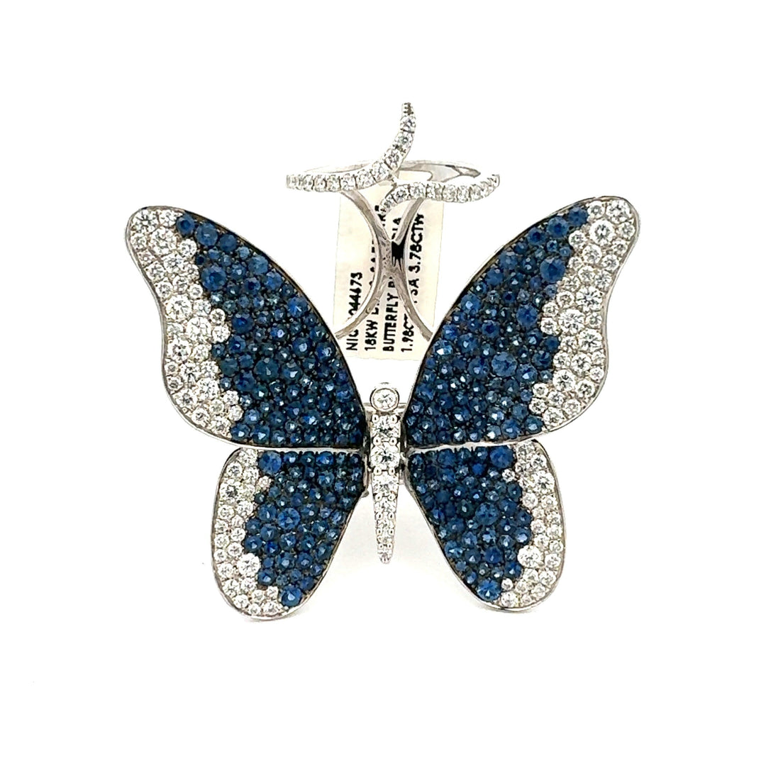 18k White Gold Butterfly diamond and sapphire ring. - BVW Jewelers - Fine Engagement Rings & Custom Designs