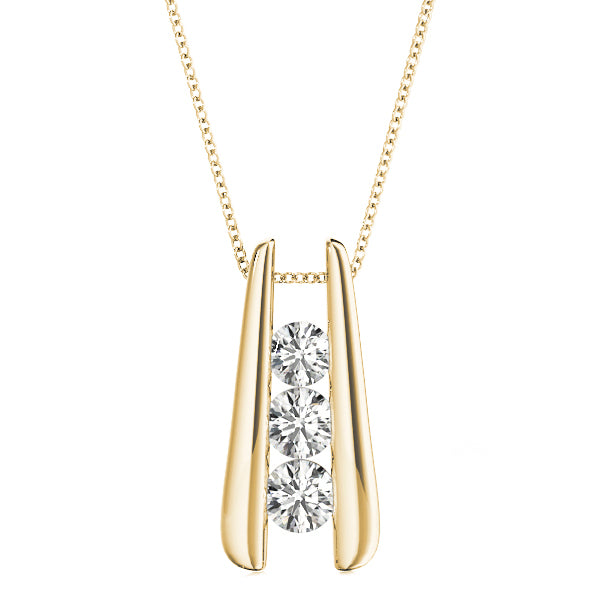 14K Yellow Gold 1 ct tw Three Stone Diamond Pendant