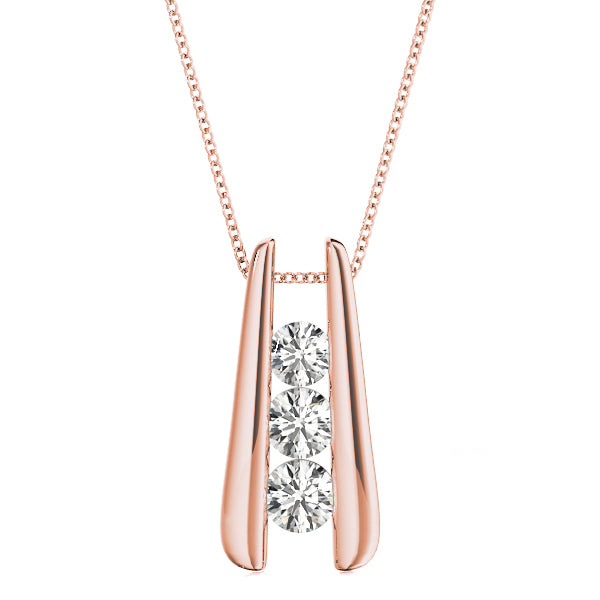 18K Rose Gold 1 ct tw Three Stone Diamond Pendant
