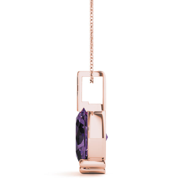 14K Rose Gold Oval Diamond Pendant Jewelry