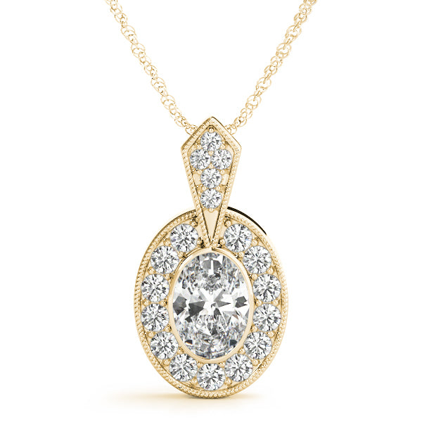 14K Yellow Gold Oval Diamond Halo Pendant