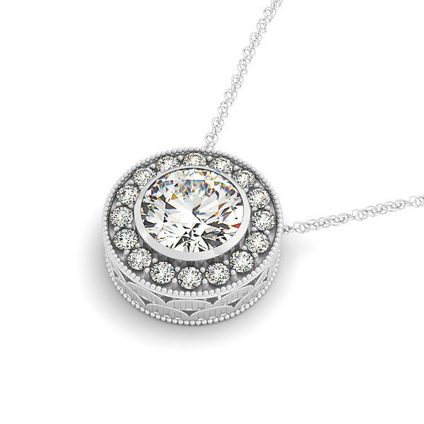 14K White Gold 1.16 ctw Diamond Halo Pendant