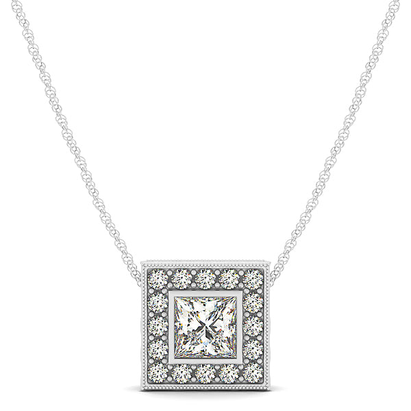 18K White Gold 1/5 CT Diamond Square Halo Pendant