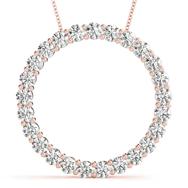 14K Rose Gold Round Diamond Circle Pendant