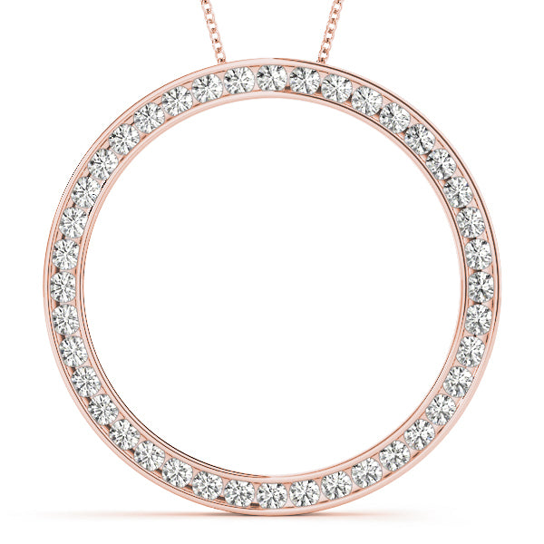 14K Rose Gold Round Diamond Circle Pendant