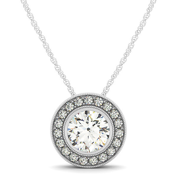 18K White Gold 1.20 ctw Round Diamond Halo Pendant