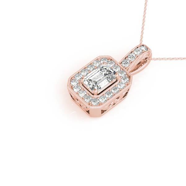 14K Rose Gold Emerald Diamond Halo Pendant