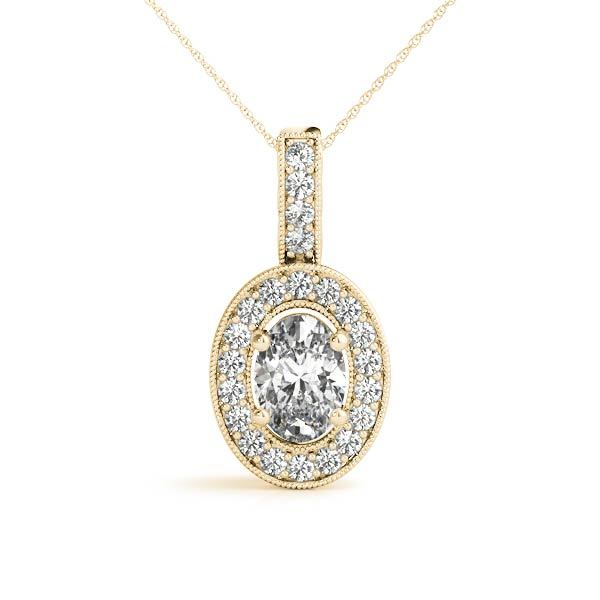 14K Yellow Gold Diamond Oval Halo Pendant