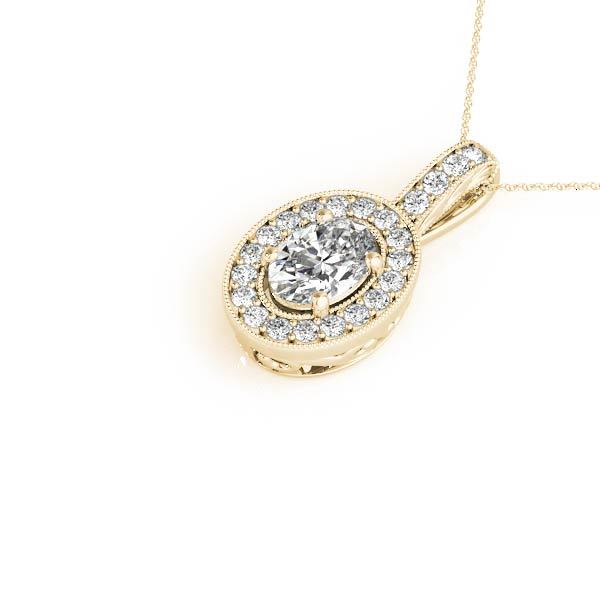 14K Yellow Gold Diamond Oval Halo Pendant