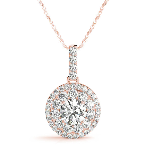 14K Rose Gold Round Diamond Halo Pendant