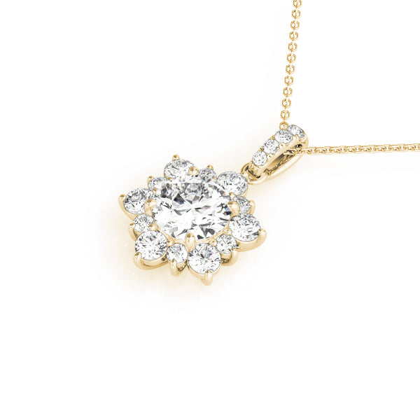 18K Yellow Gold Round Diamond Pendant Halo