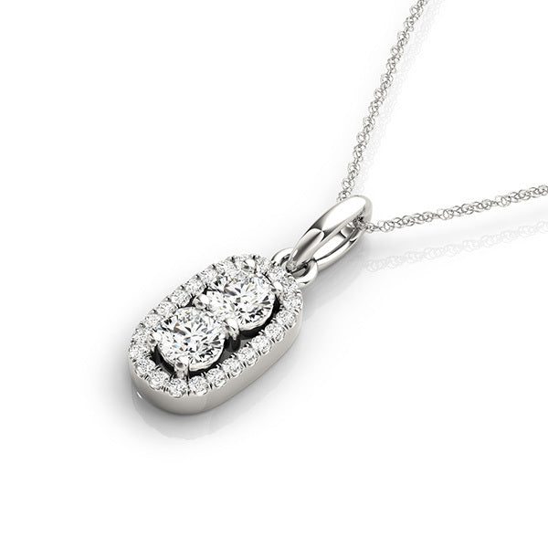 14K White Gold Diamond Two-Stone Pendant Necklace