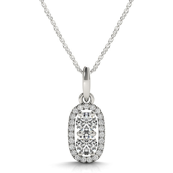 14K White Gold Diamond Two-Stone Pendant Necklace