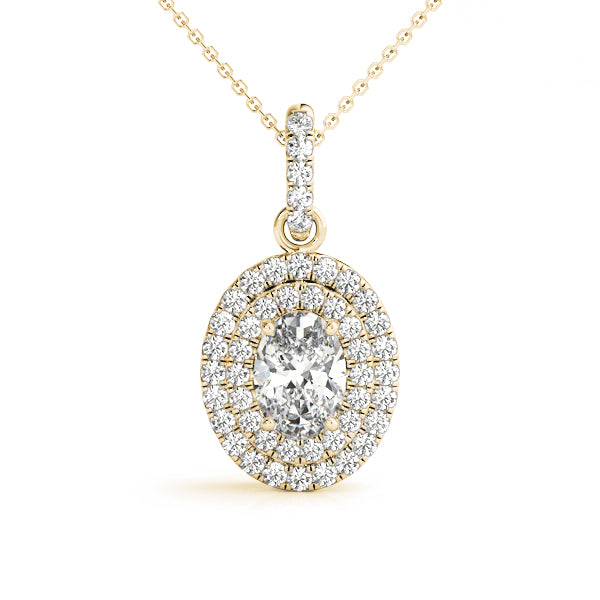 14K Yellow Gold Oval Diamond Halo Pendant