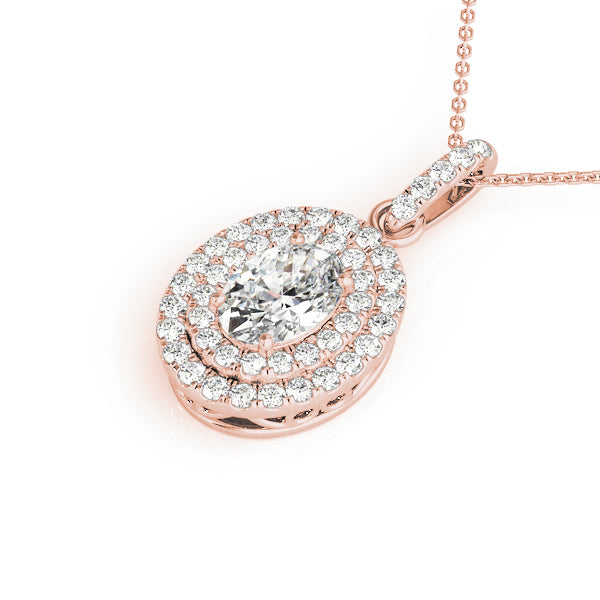 14K Rose Gold Diamond Oval Halo Pendant