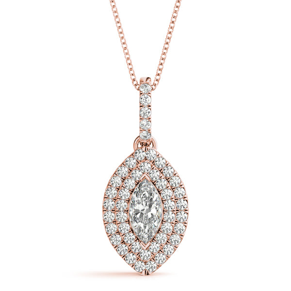 14K Rose Gold Marquise Diamond Halo Pendant