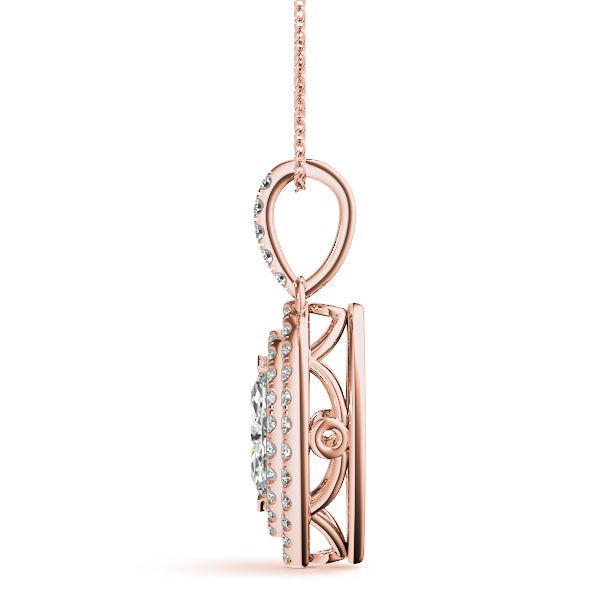 14K Rose Gold Marquise Diamond Halo Pendant