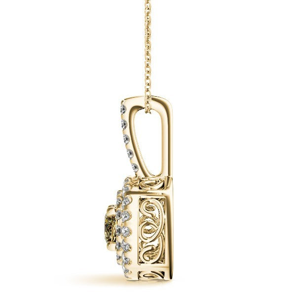 18K Yellow Gold Round Diamond Halo Pendant Necklace
