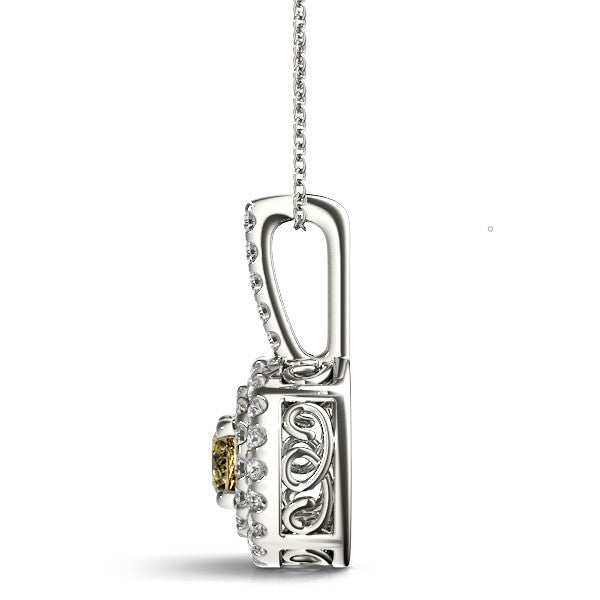 14K White Gold Round Diamond Halo Pendant Necklace
