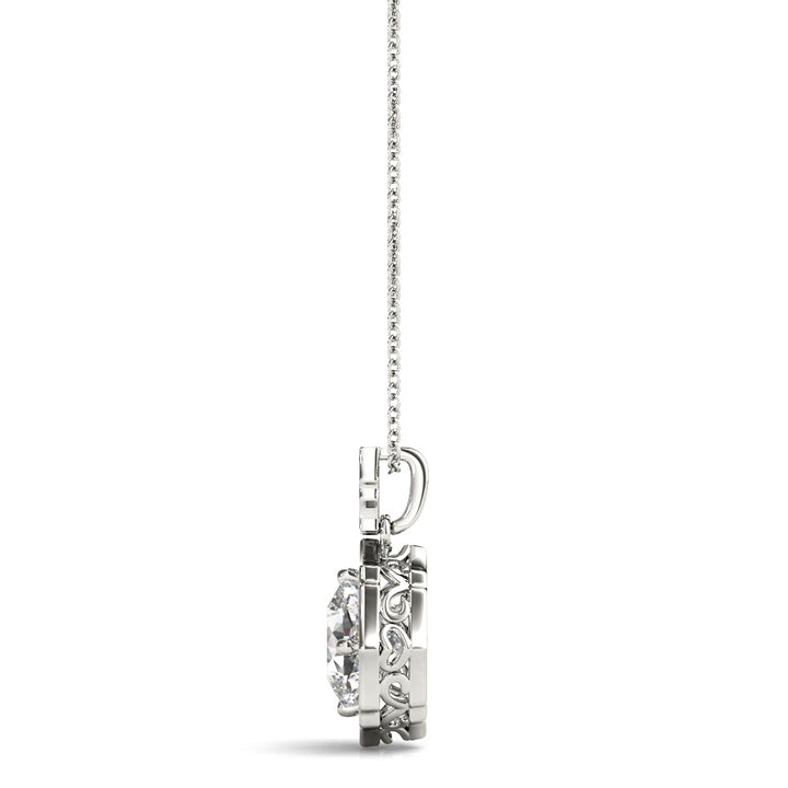 14K White Gold Cushion Diamond Halo Pendant