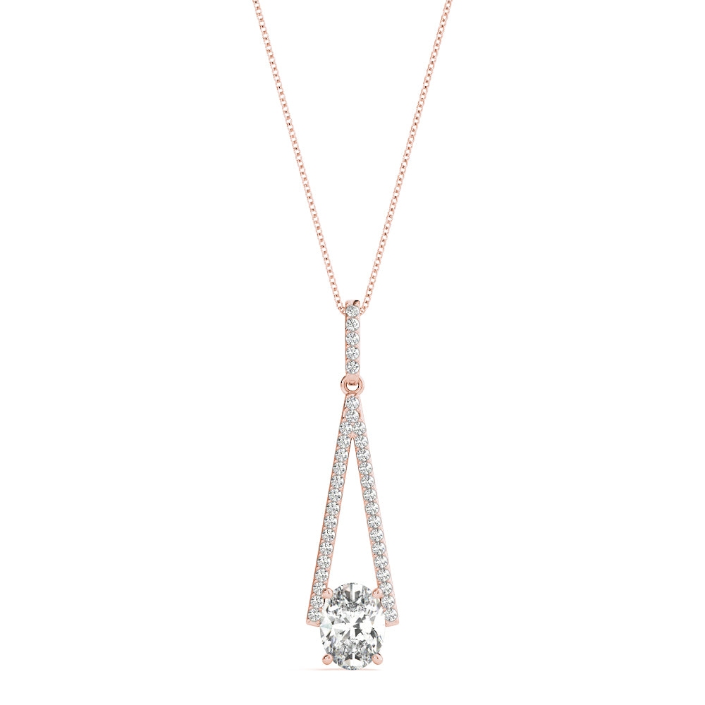 14K Rose Gold Oval Diamond Halo Pendant