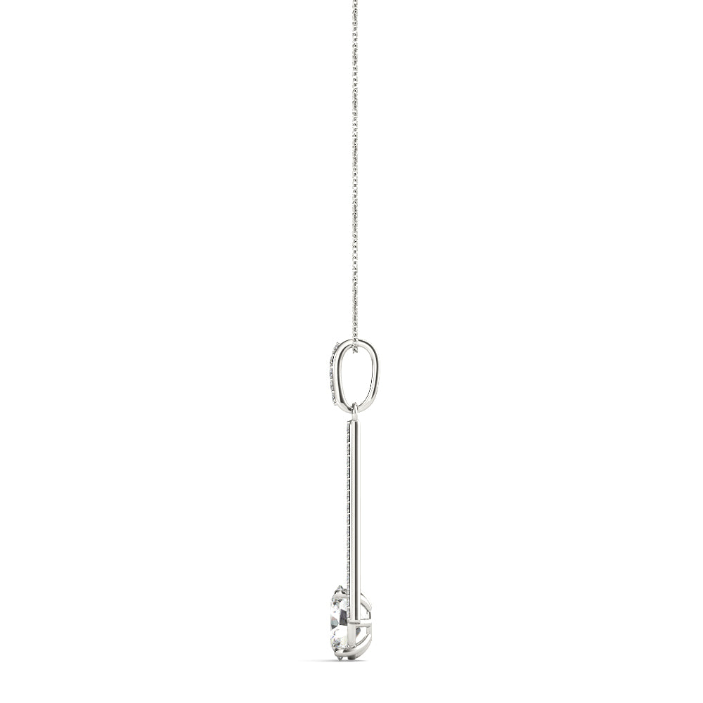 14K White Gold Oval Diamond Halo Pendant Necklace