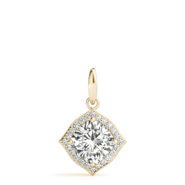 14K Yellow Gold Diamond Halo Cushion Pendant