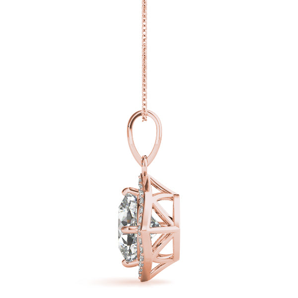 14K Rose Gold Diamond Cushion Halo Pendant