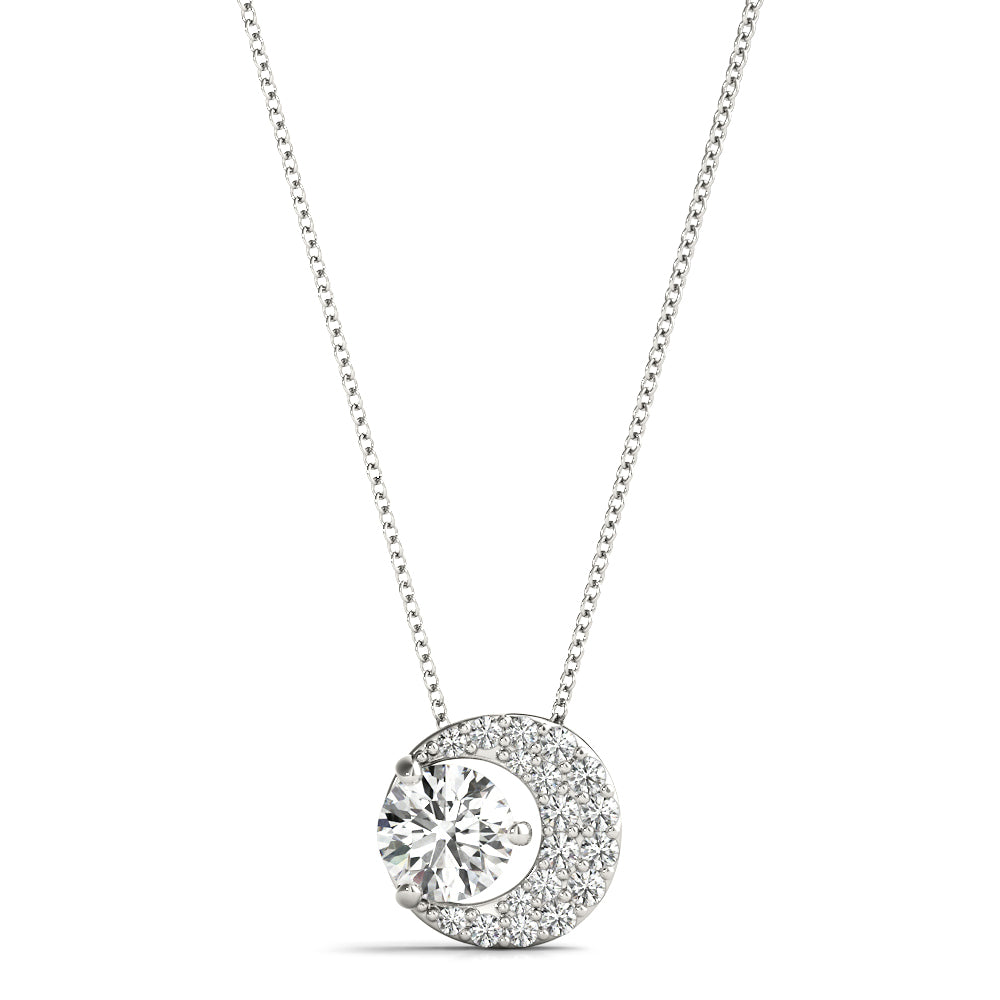 18K White Gold Round Diamond Solitaire Pendant