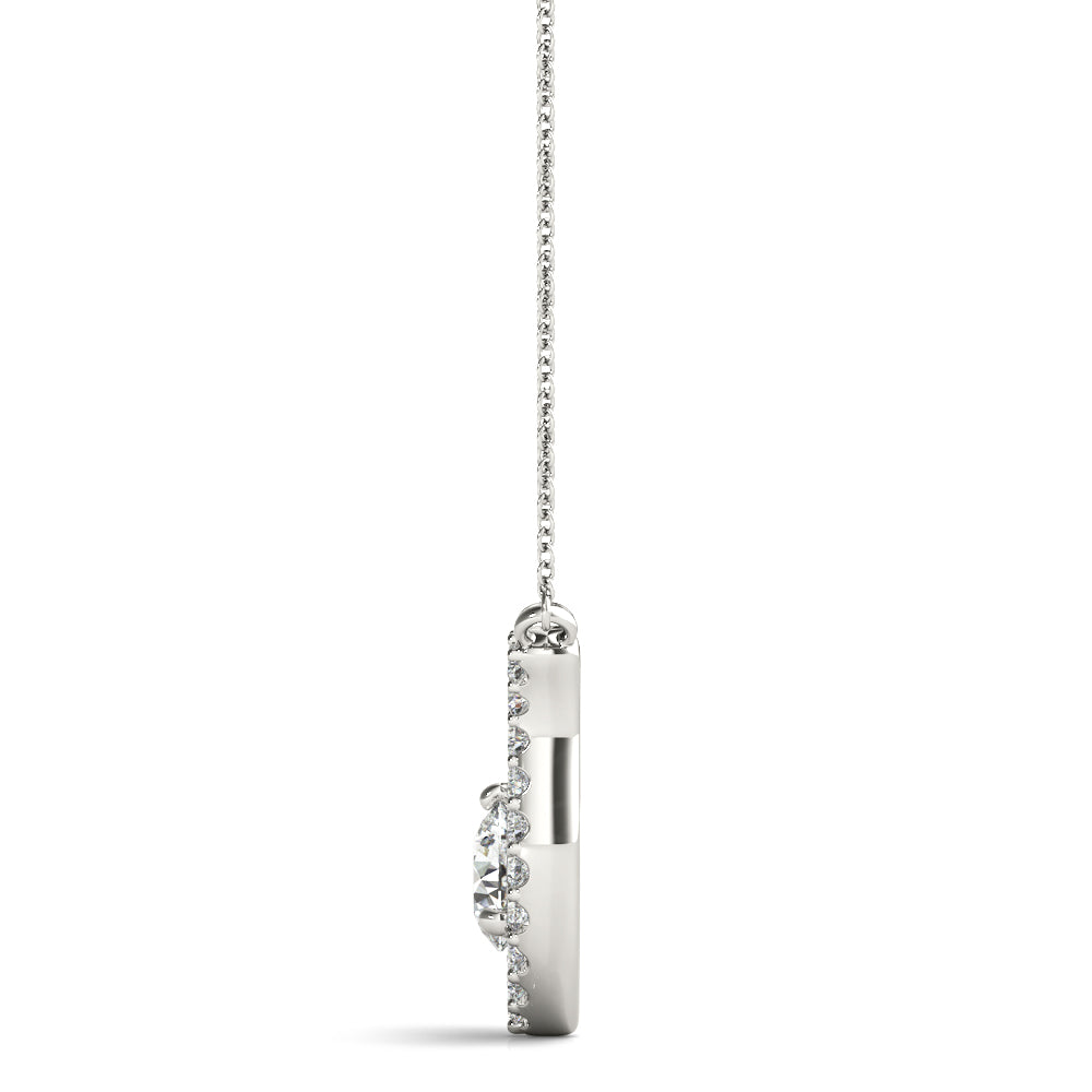 14K White Gold Round Diamond Solitaire Pendant