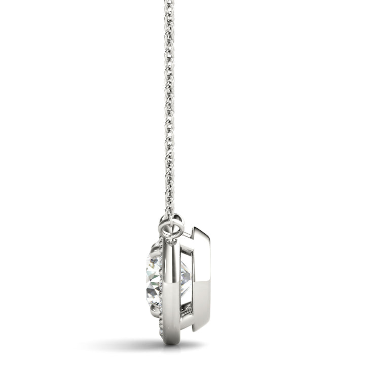 14K White Gold Round Diamond Halo Pendant
