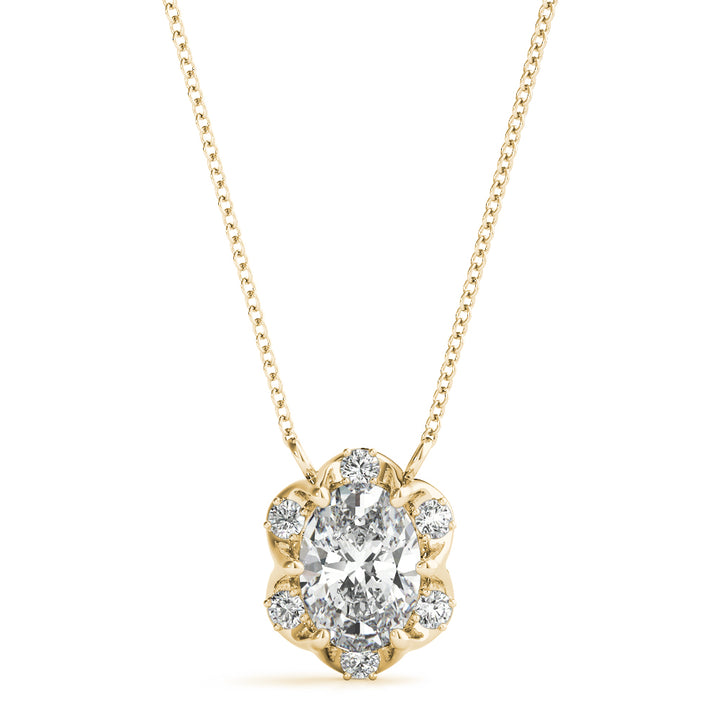 14K Yellow Gold Oval Diamond Halo Pendant Necklace