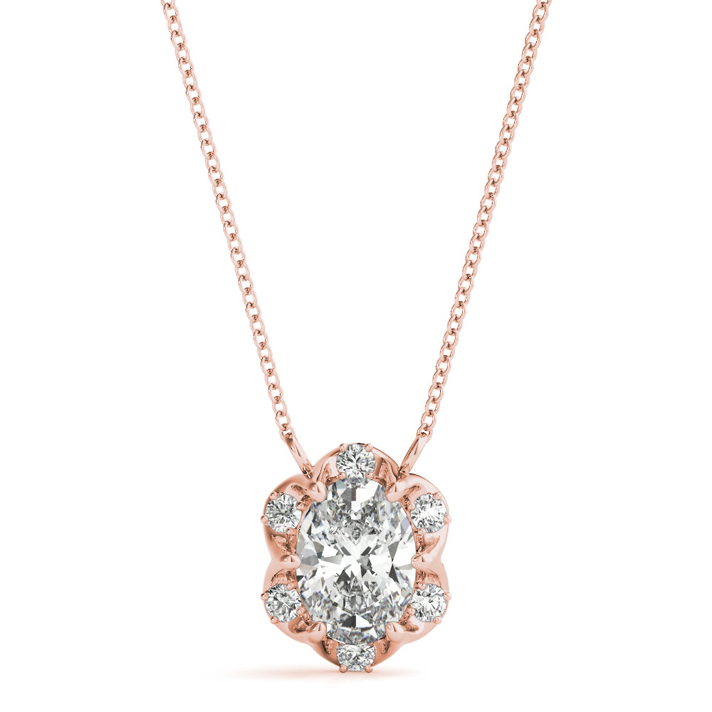 14K Rose Gold Diamond Oval Halo Pendant