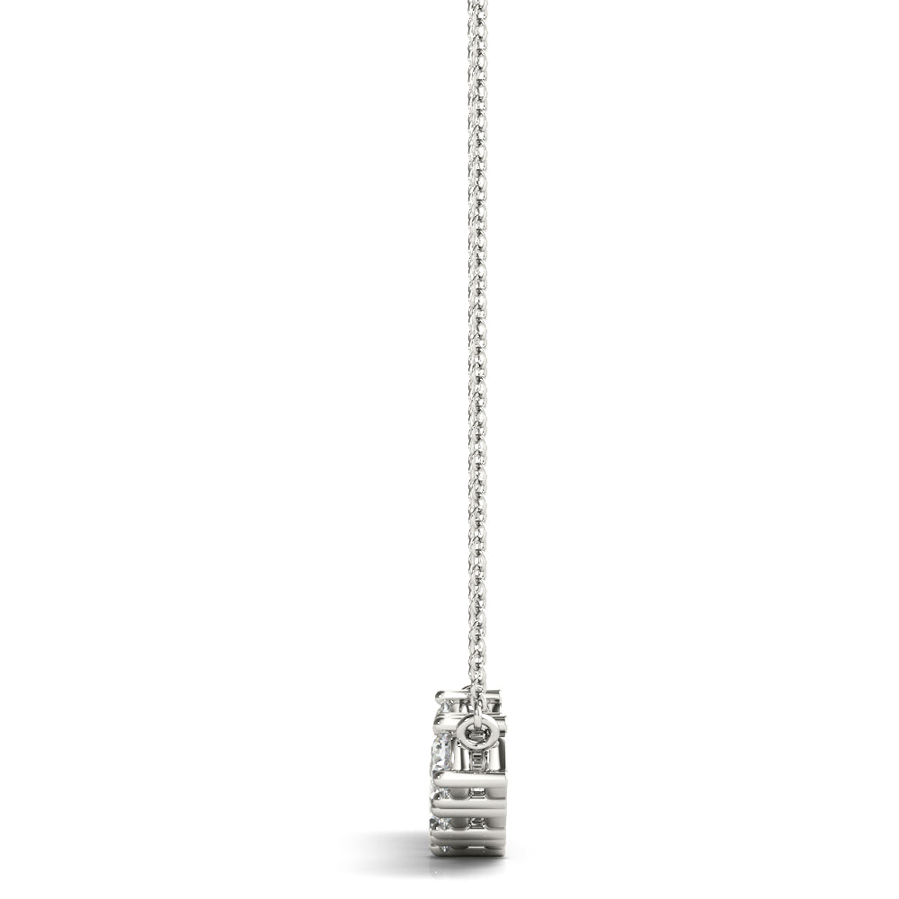 18K White Gold Diamond Cluster Pendant Necklace