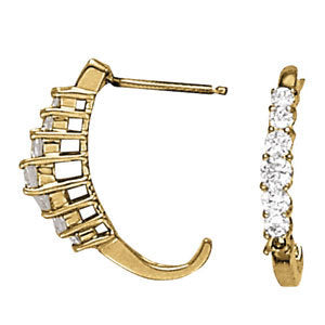 18K White Gold Round Diamond J-Hoop Earrings