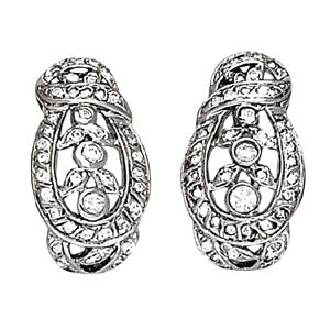 14K White Gold Round Diamond J-Hoop Earrings
