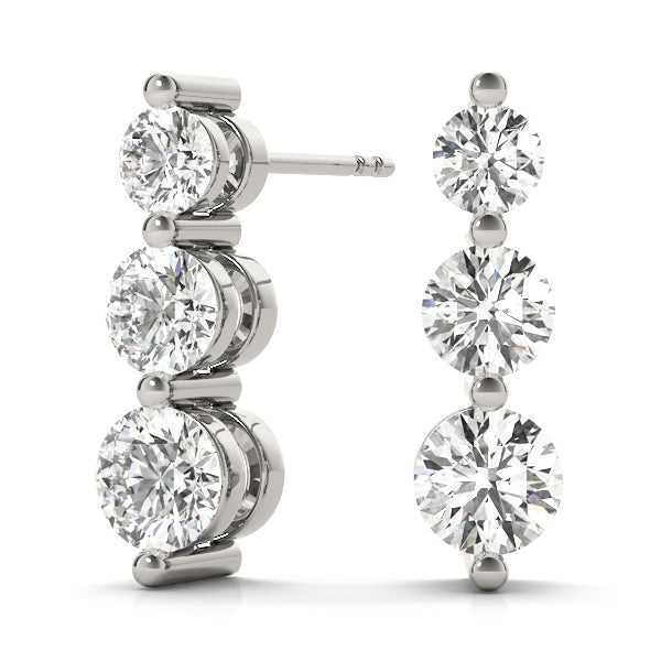 18K White Gold 1ctw Round Diamond Three-Stone Earrings